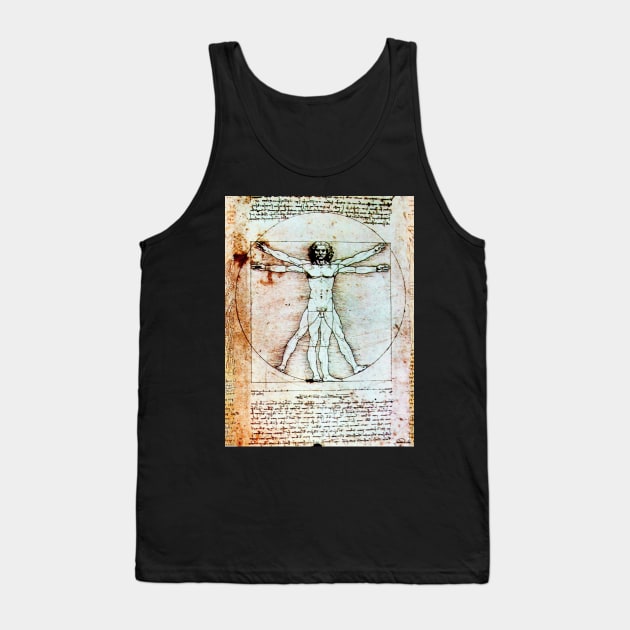 VITRUVIAN MAN Handwriting of Leonardo Da Vinci Antique Parchment Tank Top by BulganLumini